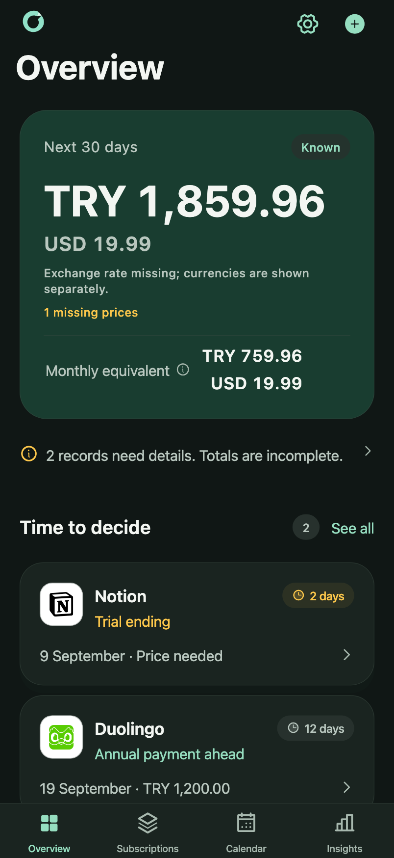 Subscription Tracker A clear view of what comes next
